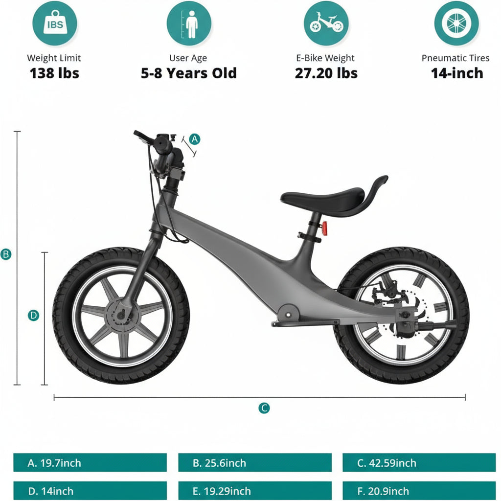 Elektrisches Balance-Bike für Kinder, 14" Luftreifen, 36V 250W Motor, bis zu 25 km Reichweite, verstellbarer Sitz – E-Motorrad für Jungen & Mädchen